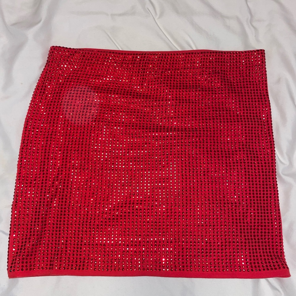 Red sparkly mini skirt